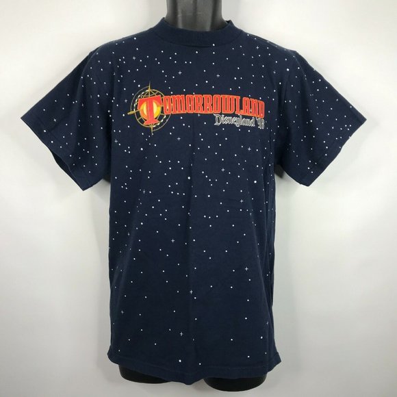 Vintage 1998 Mickey Inc Disneyland Tomorrowland Blue All Over Print T-sh…